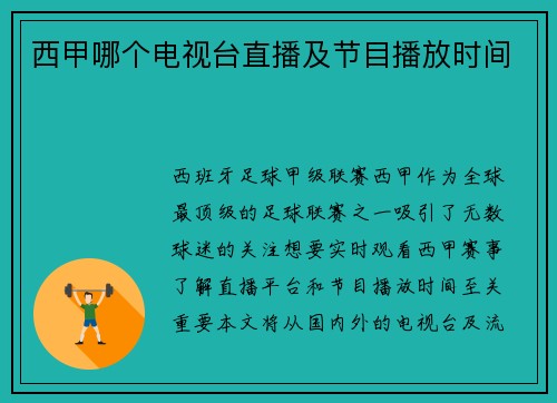西甲哪个电视台直播及节目播放时间